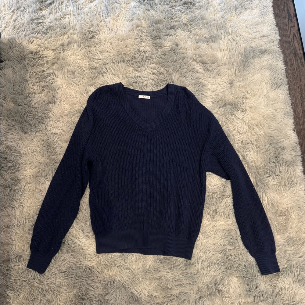 TNA Aritzia Navy Blue V Neck Cardigan